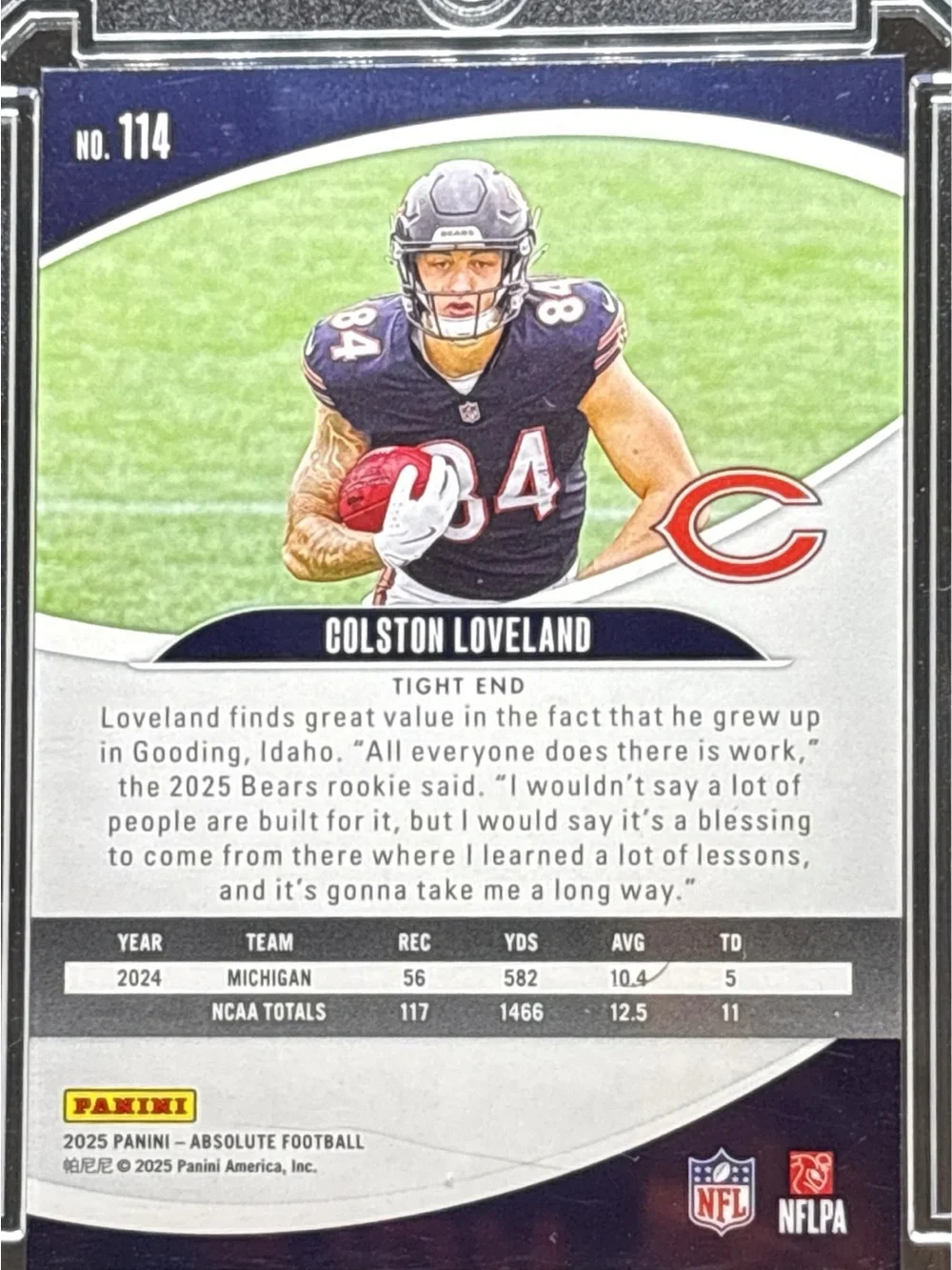 Panini Colston Loveland Rookie Football Trading Card